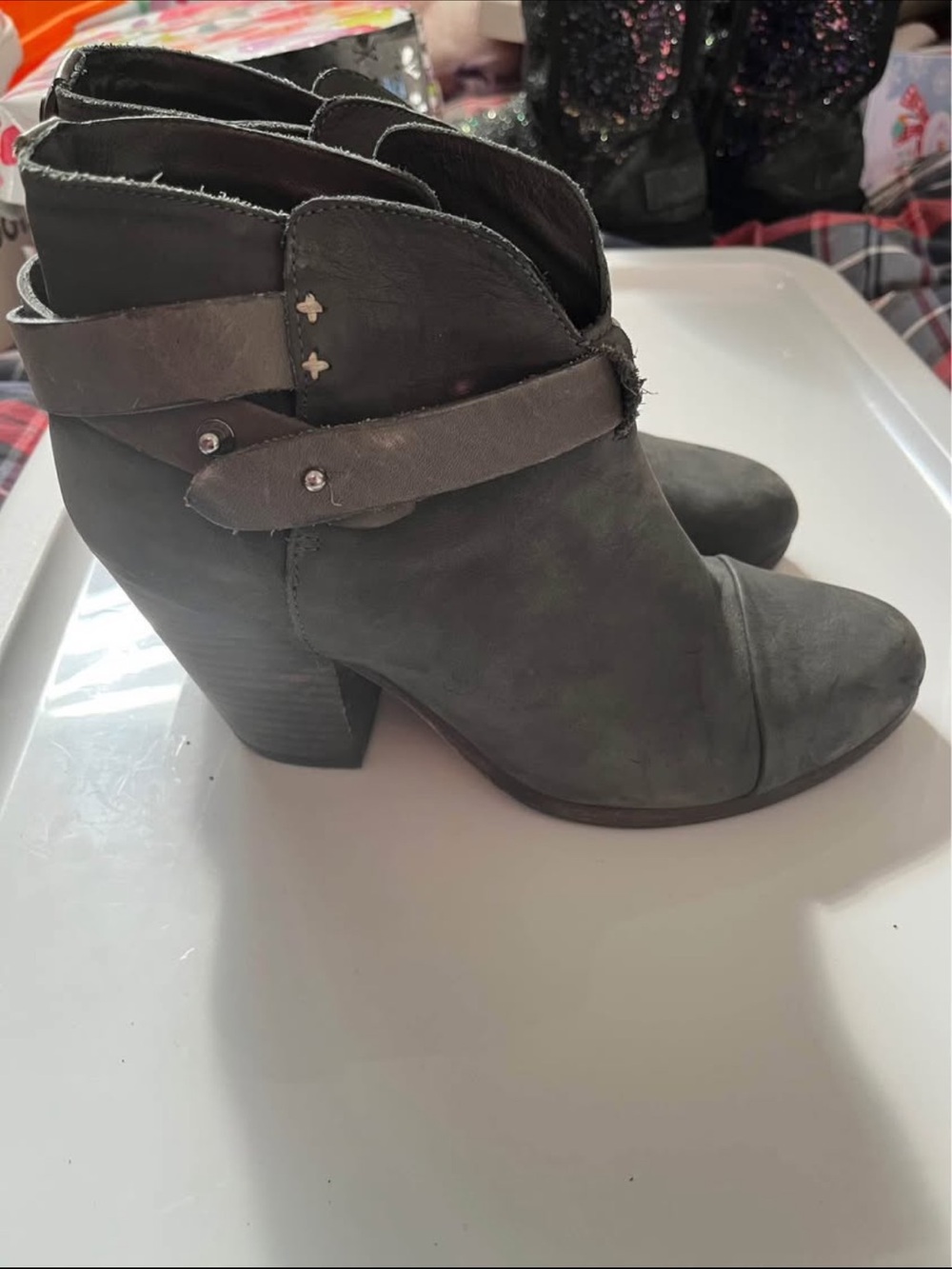 Rag & Bone Gray Leather Harlow Ankle Boots Size 38.5